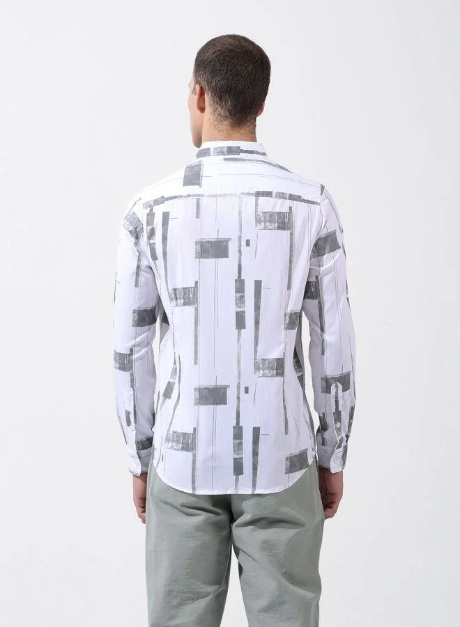 ذا انديان كراج كو Men Slim Fit Abstract Printed Cutaway Collar Full Sleeves Shirt