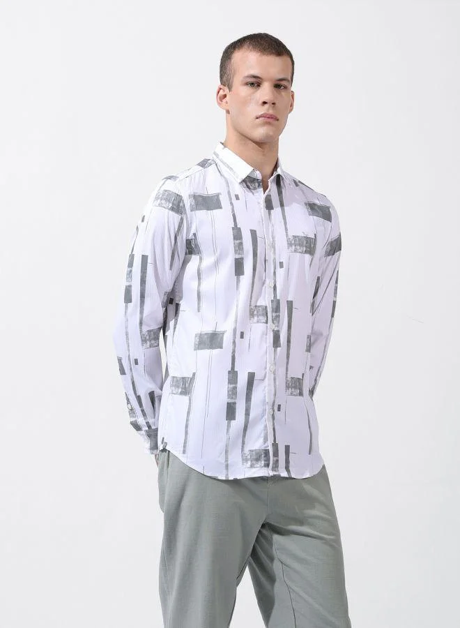 ذا انديان كراج كو Men Slim Fit Abstract Printed Cutaway Collar Full Sleeves Shirt
