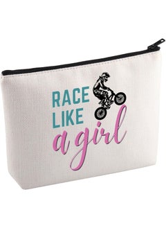 KUIYAI KUIYAI BMX Racer Makeup Bag BMX Girl Gift Bike Rider Gift Bike Stunt Gift Cycling Gift Race Like A Girl Cosmetic Bag For BMX Lovers (RaceLikeG Mup) 