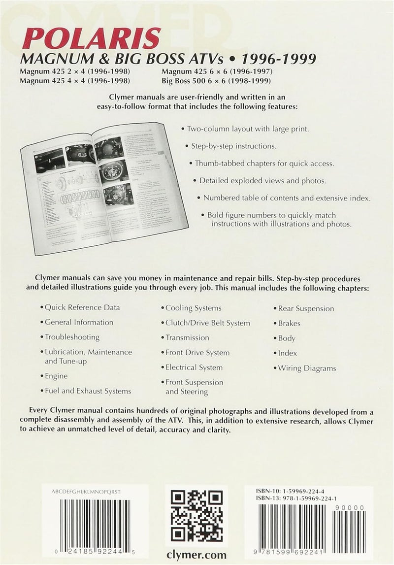 Clymer M3622 Repair Manual for Polaris Magnum & Big Boss ATVs (1996-1999) - Image 2