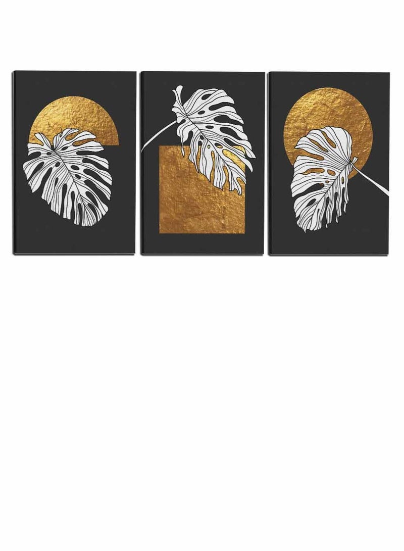 LOWHA Set Of 3 Framed Canvas Wall Arts Stretched Over Wooden Frame, Abstract Leaves on a Dark Background Paintings, For Home, Living Room, Office Decor - Image 4