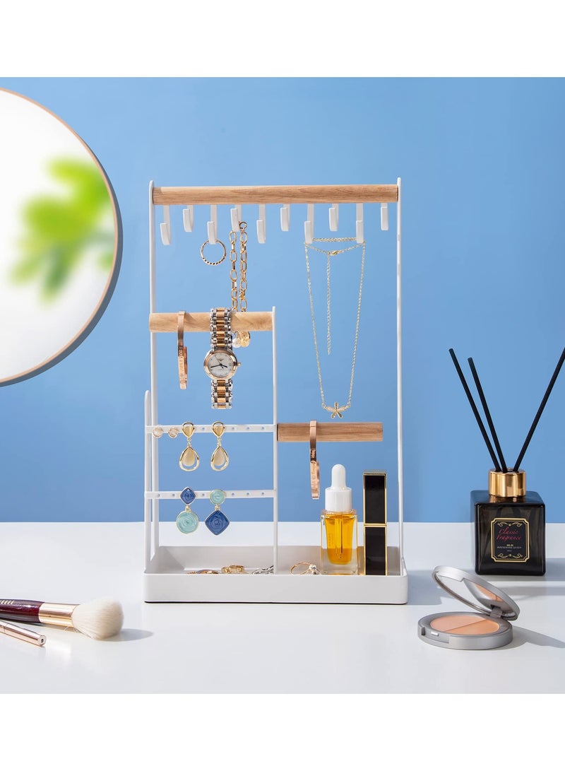 Zikra Jewelry Organizer Stand with Earring Tray and 10 Hooks Necklace Holder Display for Earrings Watches Bracelet Rings Jewelry Tower Rack for Women - Image 5