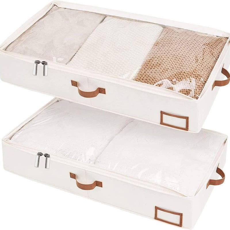 KASTWAVE Under Bed Storage Box, 2 Pack, Large Size Clothes Organizer, Ivory White - Image 1