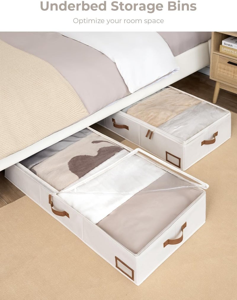 KASTWAVE Under Bed Storage Box, 2 Pack, Large Size Clothes Organizer, Ivory White - Image 3