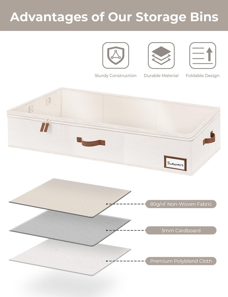 KASTWAVE Under Bed Storage Box, 2 Pack, Large Size Clothes Organizer, Ivory White - Image 4