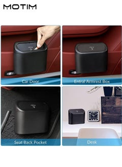 Motim 2 Pcs Car Trash Can Container, Mini Vehicle Trash Bin with Lid And 1 Pcs Car LED Ashtray, Portable Ashtray for Car, Detachable Stainless Steel Smokeless Ash Tray with LED Light  - Image 2