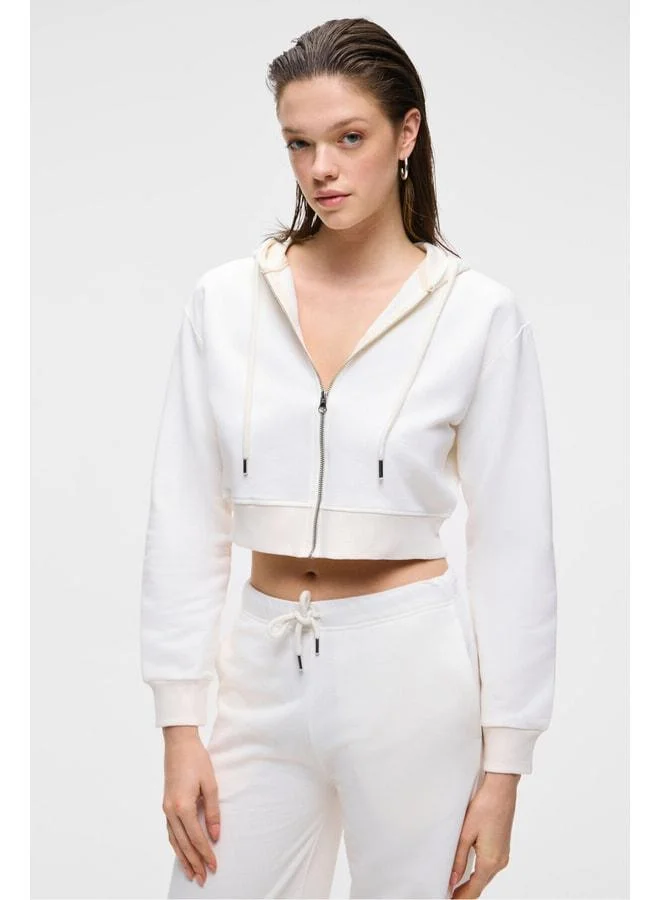 GRIMELANGE ARUBA Women's 100% Cotton Long Sleeve Crop White Sweatshirt.
