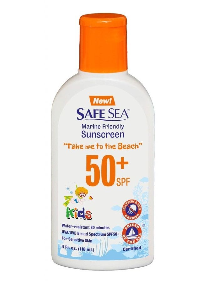 safe sea - Safe Sea Jellyfish Sting-Blocking Sunscreen for Kids, SPF 50+ Lotion 4oz, Waterproof, Biodegradable, Coral Reef-Safe – Body and Face Sunscreen, Anti-Jellyfish and Sea-Lice sting protection. - Image 1