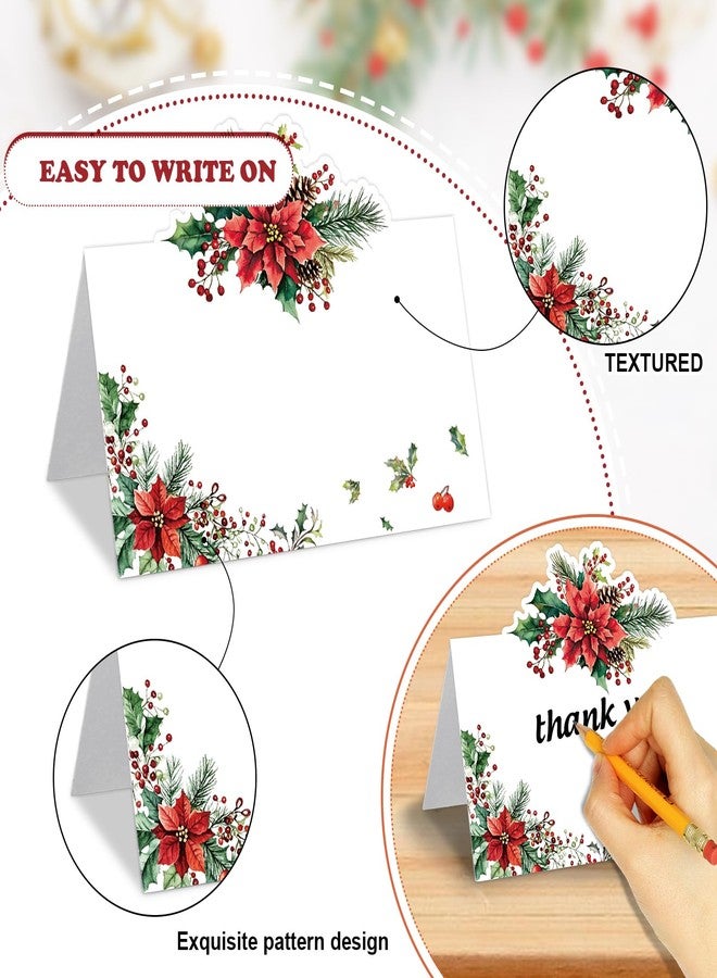 Whaline 100 Pcs Christmas Place Cards 3.5 x 2 Inch Holly Berry Poinsettia Tented Name Cards Xmas Seating Cards for Winter Party Table Setting Supplies - Image 3