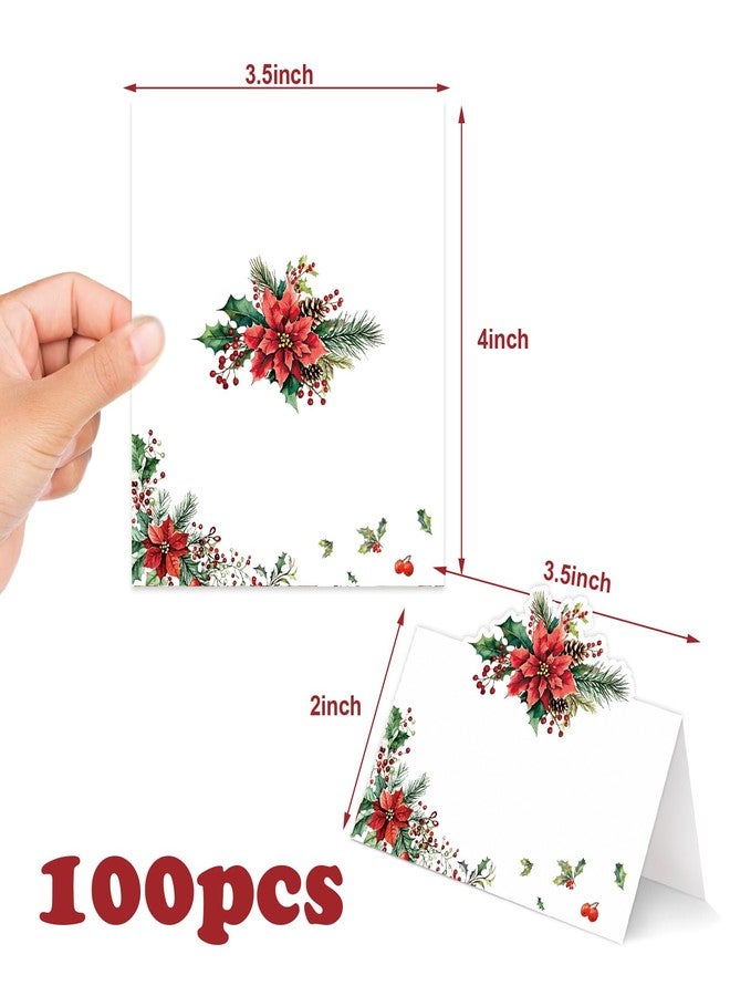 Whaline 100 Pcs Christmas Place Cards 3.5 x 2 Inch Holly Berry Poinsettia Tented Name Cards Xmas Seating Cards for Winter Party Table Setting Supplies - Image 2