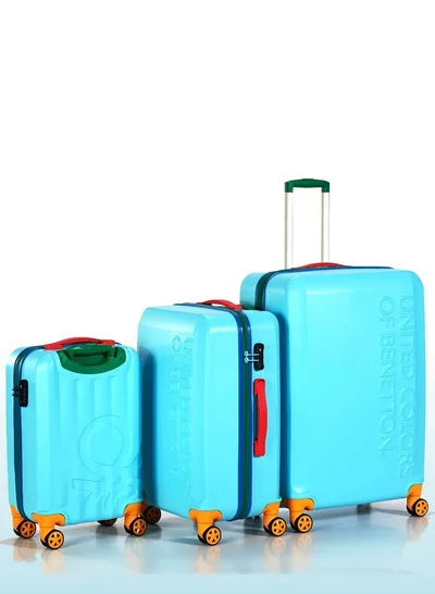 UNITED COLORS OF BENETTON BNTA-203X Set of 3 Luggage with TSA Lock| Material- Acrylonitrile Butadiene Styrene| Adjustable Trolley Handle | Smooth Dual Wheels 360degree rotate| SIZE-20/24/28 Inch| LIGHT BLUE