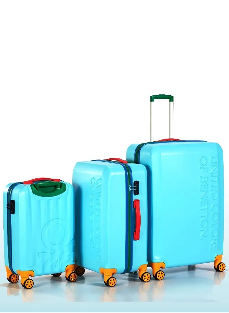 UNITED COLORS OF BENETTON BNTA-203X Set of 3 Luggage with TSA Lock| Material- Acrylonitrile Butadiene Styrene| Adjustable Trolley Handle | Smooth Dual Wheels 360degree rotate| SIZE-20/24/28 Inch| LIGHT BLUE