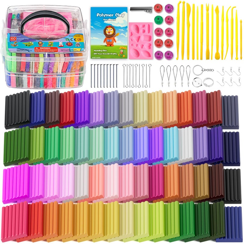 CiaraQ Polymer Clay Starter kit, Oven Bake Modeling Clay with Sculpting Tools, 60 Colors, 3.24 lb - Image 1