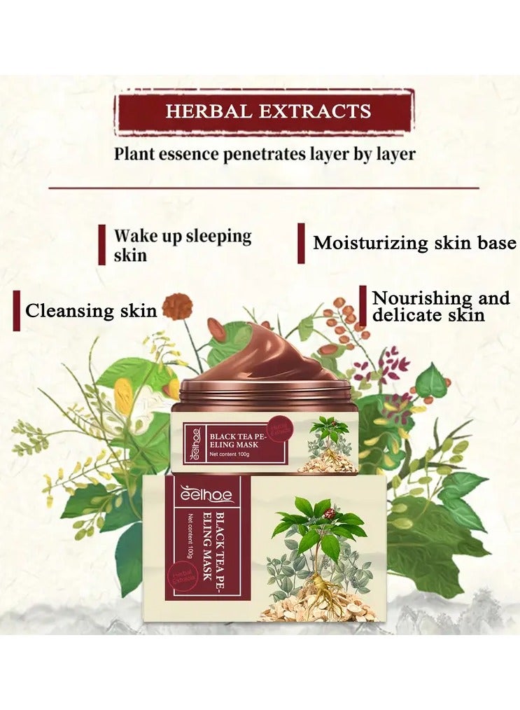 EELHOE قناع تقشير الشاي الأسود الجينسنغ 100 جرام - حل مقشر ومرمم للرؤوس السوداء والبقع وإزالة الميلانين والصبغات، تحسين صفاء البشرة وإشراقتها - تركيبة عشبية طبيعية لبشرة متألقة - Image 2