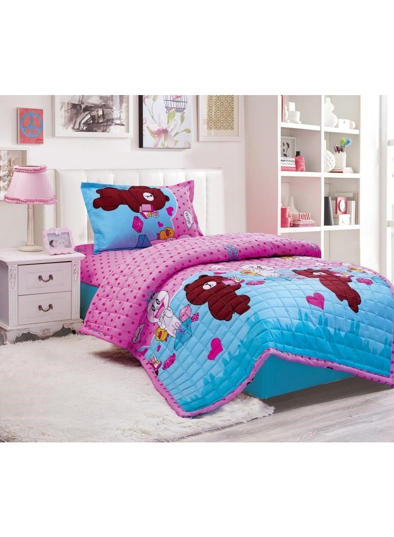 3-Piece Single-Size Quilted Children's Bedspread Set with Modern Prints (230 x 170 cm)