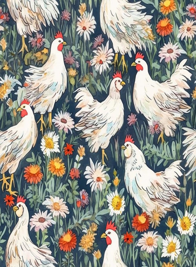 REDAMANCY White Roosters Daisy Flowers Forest Green/Red Peel and Stick Wallpaper Stick on Contact Paper Vintage Wall Paper Easy Peel Off for nightstand Drawer Cabinet Renter - Image 1