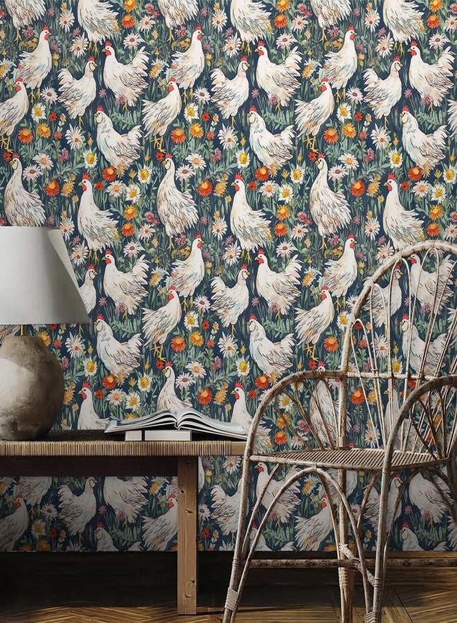 REDAMANCY White Roosters Daisy Flowers Forest Green/Red Peel and Stick Wallpaper Stick on Contact Paper Vintage Wall Paper Easy Peel Off for nightstand Drawer Cabinet Renter - Image 3