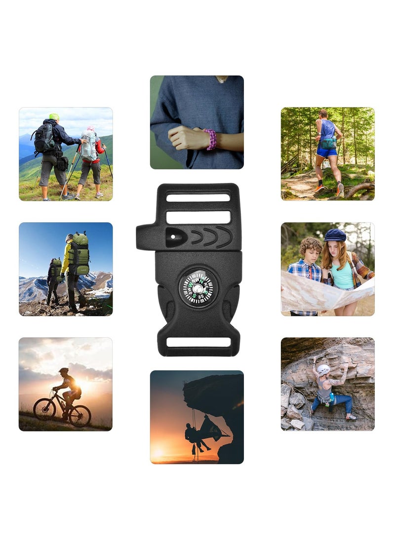 Compass Whistle Buckles, 3/4 Inch Paracord Buckles Compass Buckle for Bracelets Clasp Clip, Plastic Paracord Bracelet Outdoor Camping Emergency Survival Travel Accessories Kits (12 Pcs, 6 Colors)