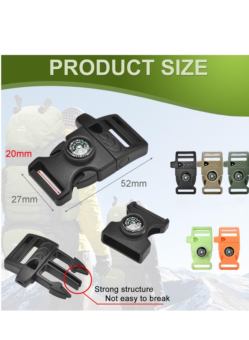 Compass Whistle Buckles, 3/4 Inch Paracord Buckles Compass Buckle for Bracelets Clasp Clip, Plastic Paracord Bracelet Outdoor Camping Emergency Survival Travel Accessories Kits (12 Pcs, 6 Colors)