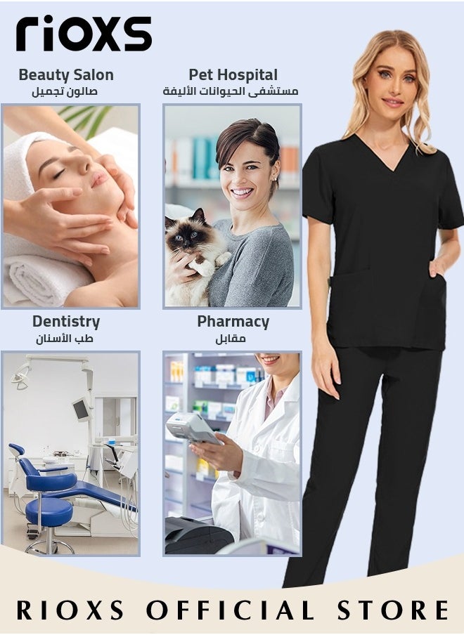 RIOXS - Unisex Medical Uniform Scrubs for Women And Men Scrubs Set Medical Scrubs Short Sleeve Top and Pants - Image 1