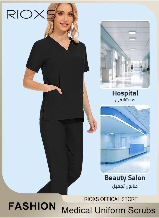 RIOXS - Unisex Medical Uniform Scrubs for Women And Men Scrubs Set Medical Scrubs Short Sleeve Top and Pants - Image 1