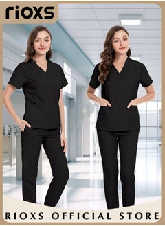 RIOXS Unisex Medical Uniform Scrubs for Women And Men Scrubs Set Medical Scrubs Short Sleeve Top and Pants  - Image 2