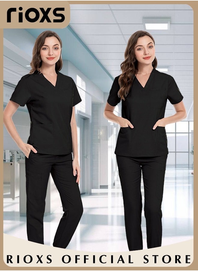 RIOXS - Unisex Medical Uniform Scrubs for Women And Men Scrubs Set Medical Scrubs Short Sleeve Top and Pants - Image 1