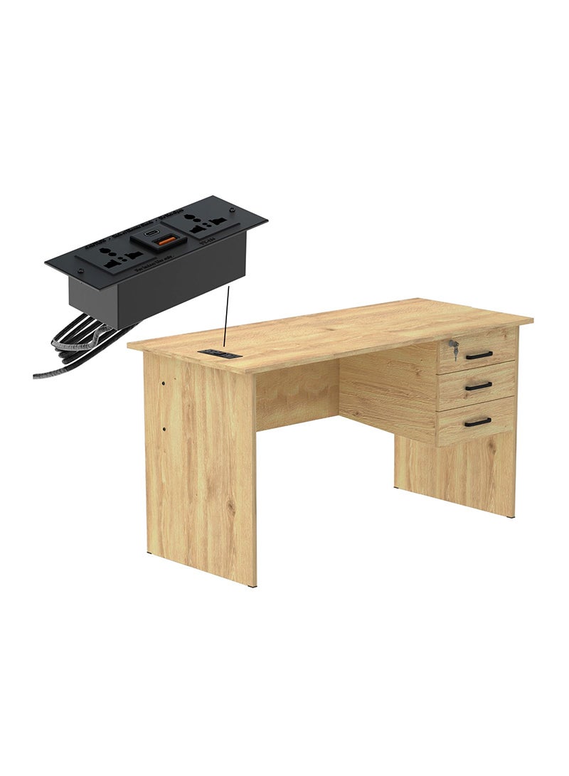 Mahmayi Mahmayi MP1 160x80 Writing Table with Hanging Pedestal - Oak with Black BS01 Desktop Socket with USB AC Port for Office, Home, and Meeting Room 17 cm  - Image 1