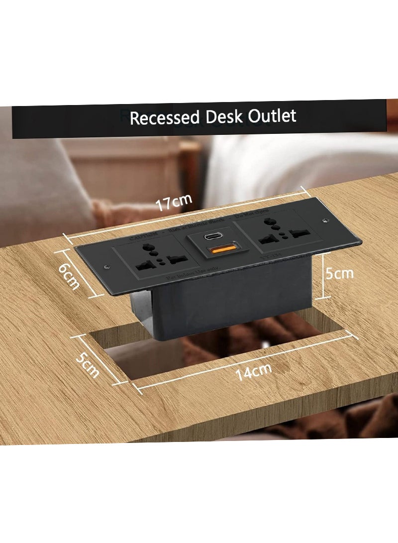 Mahmayi Mahmayi MP1 160x80 Writing Table with Hanging Pedestal - Oak with Black BS01 Desktop Socket with USB AC Port for Office, Home, and Meeting Room 17 cm  - Image 2