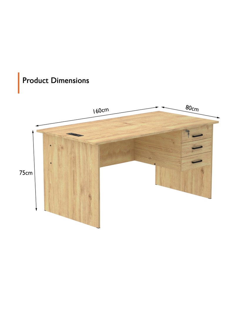 Mahmayi Mahmayi MP1 160x80 Writing Table with Hanging Pedestal - Oak with Black BS01 Desktop Socket with USB AC Port for Office, Home, and Meeting Room 17 cm  - Image 3