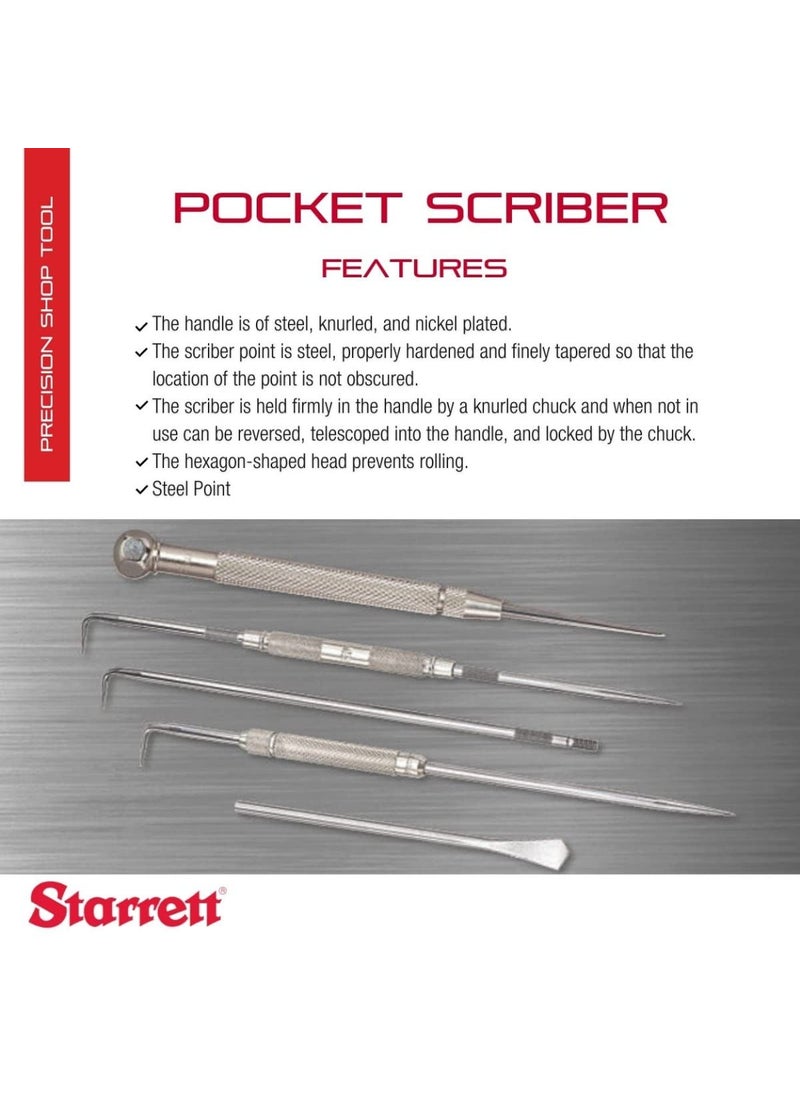 Starrett Starrett Steel Pocket Scriber with Hexagon Shape Head  238 60mm Point Length 14 64mm Handle Diameter Knurled and NickelPlated Handle  70A  - Image 2