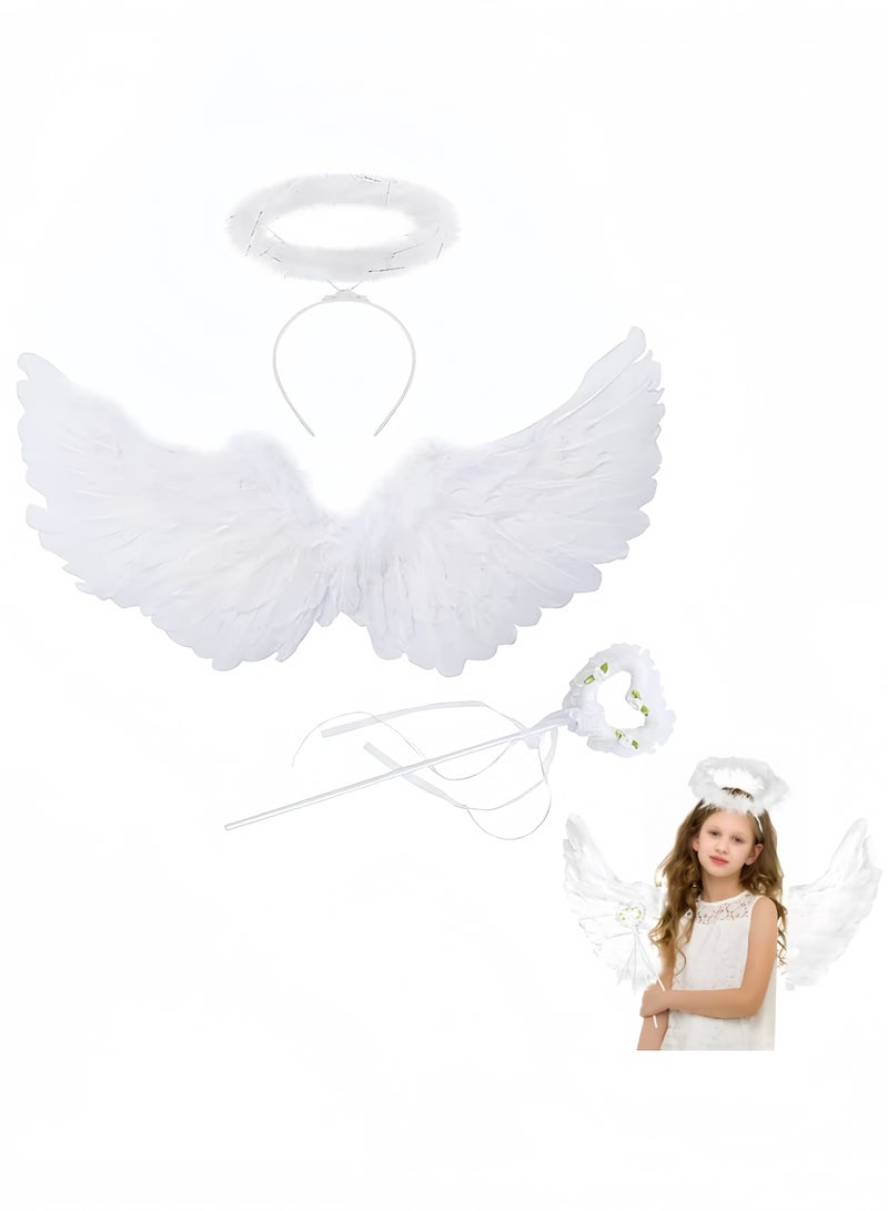 زي أجنحة مكون من 3 قطع، أجنحة ريش وهالة - Image 1