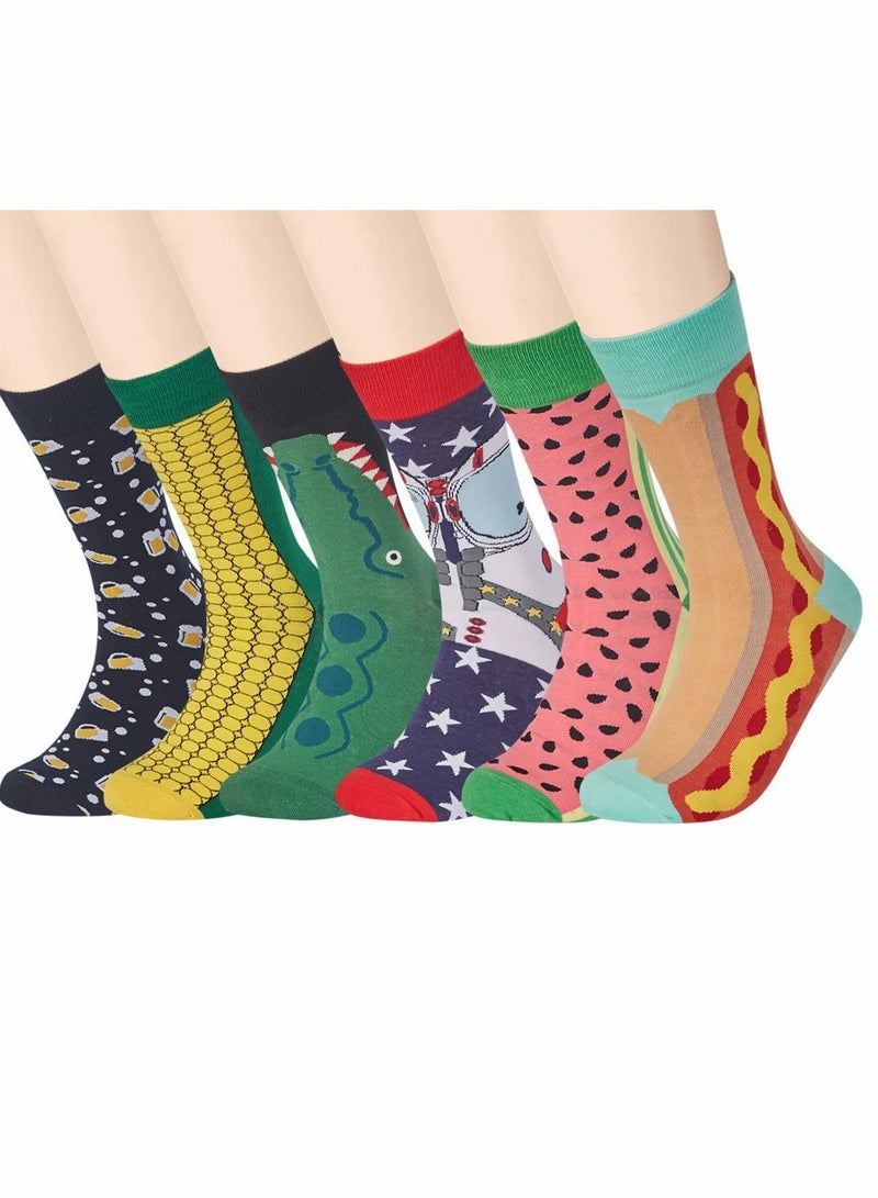 Excefore Funny Socks for Women Men, 6 Pcs Winter Crazy Fun Crew Novelty Fashion Casual Dress Socks, Trend Hip Hop Colourful Compression Socks - Image 1