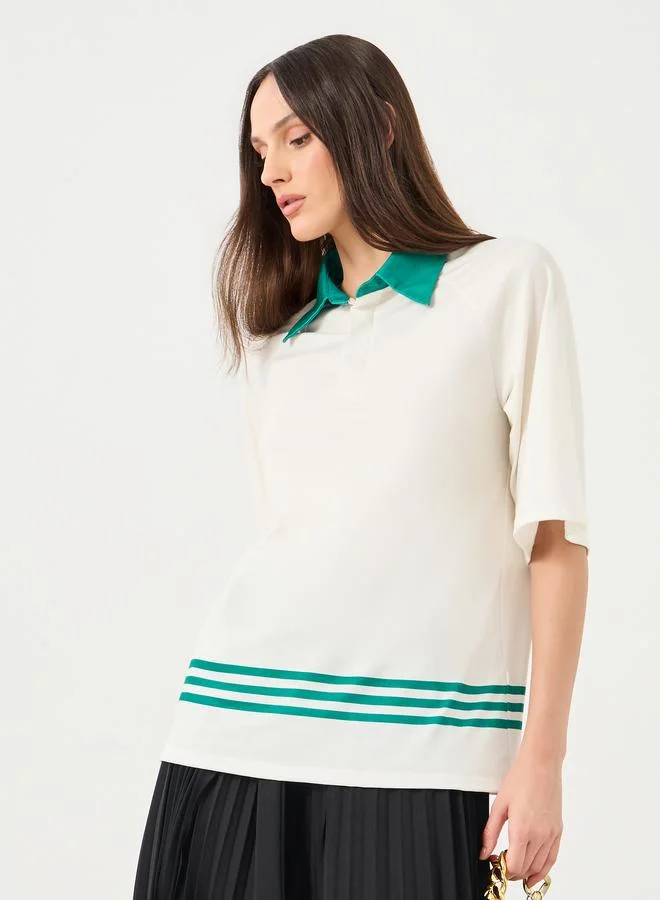 Styli Styli Striped Stretch Knit Polo Top