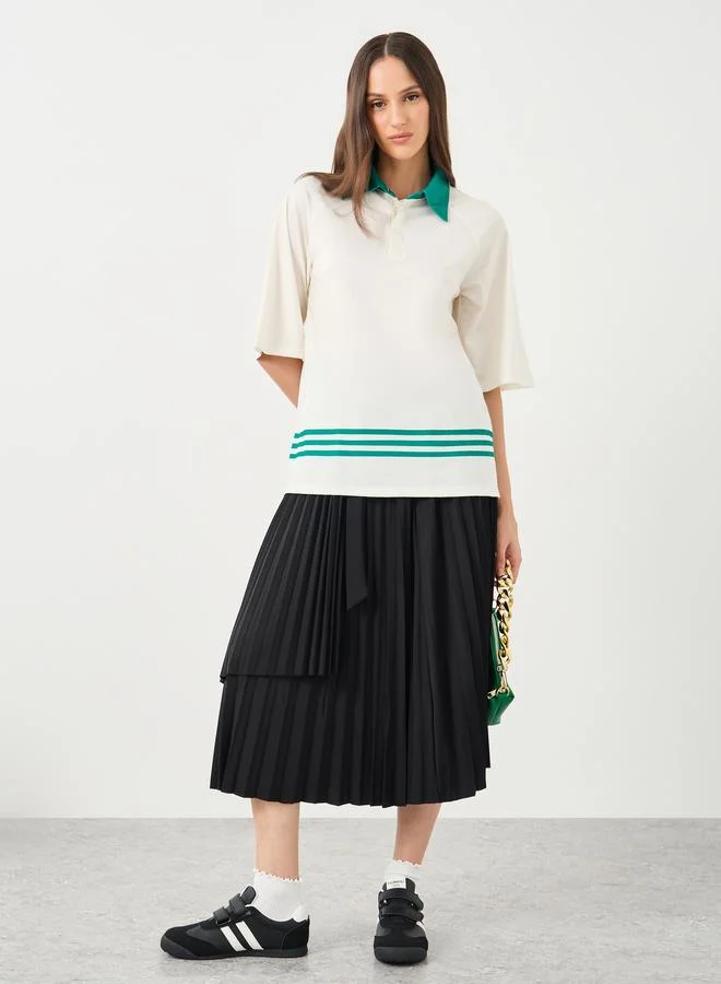 Styli Styli Striped Stretch Knit Polo Top