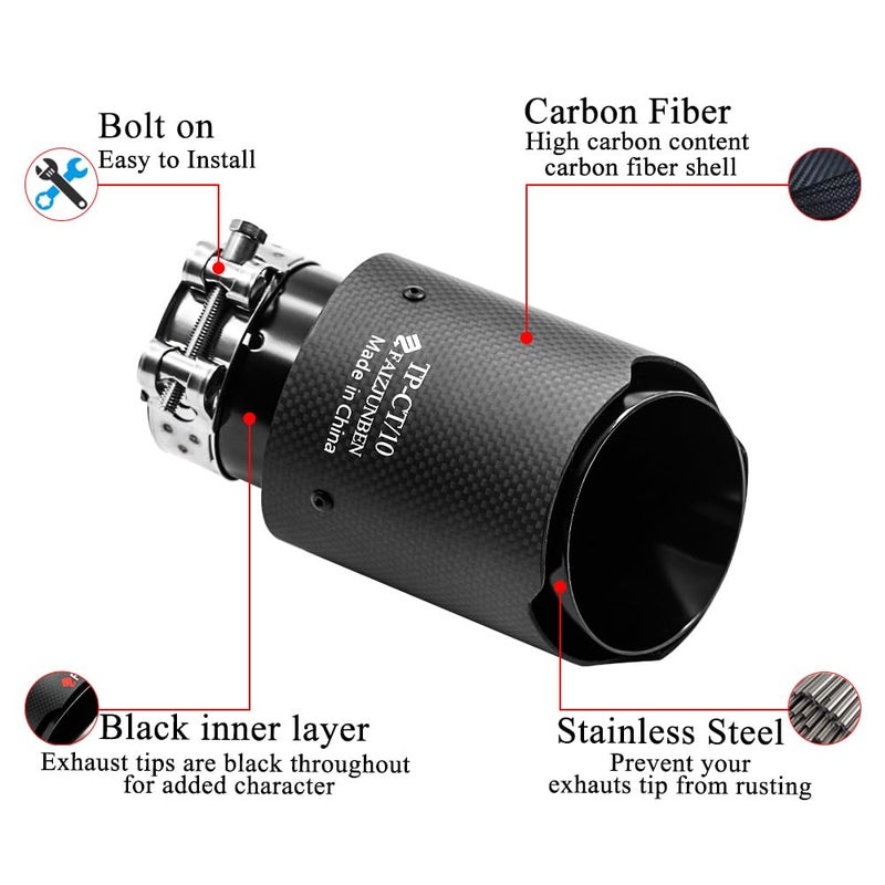 FAIZJUNBEN Carbon Fiber Exhaust Tip Muffler, 2.5" Inlet 3.5" Outlet Tail Pipe for 61-63mm Car Exhaust Pipe - Image 5