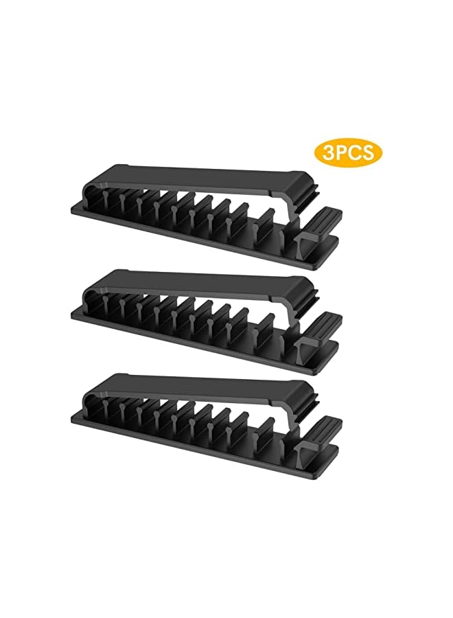 PROMASS Clips, 3 Pack Self Adhesive Cord Holders, 10 Slots Cord Organizer Charger Cable Management for Car, Office Desk, Home Cable Management (Black) - Image 2