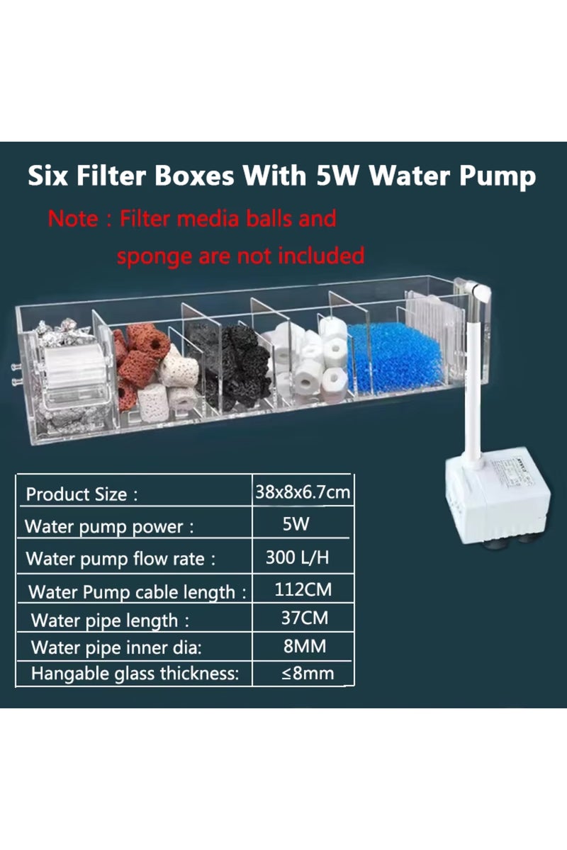 محول طاقة أوروبي، صندوق فلتر شلال لحوض السمك، قطعة واحدة، يُثبت على الحائط، مدمج، نظام تدوير مياه صامت مدمج