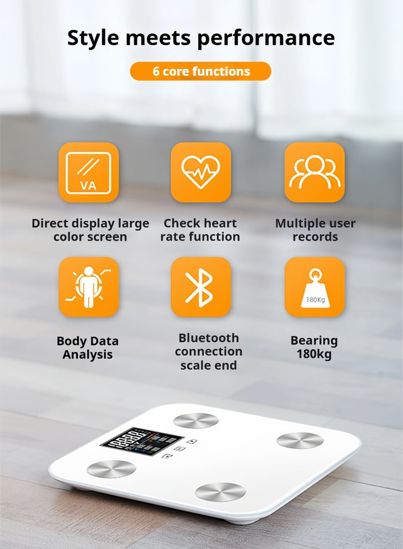 Smart Bluetooth Body-Fat Scale – 13-Metric Fitness Monitor with App Sync, Tempered Glass, Multi-User for Home Use - Image 2