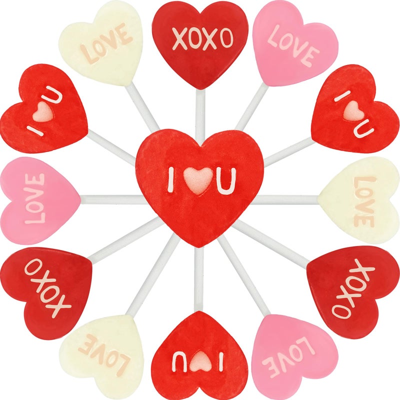 Fruidles Valentine's Lollipop Sucker, Red Lips, Be Mine & Love You Heart Suckers, Individually Wrapped (24-Pack) - Image 2