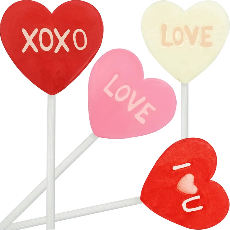 Fruidles Valentine's Lollipop Sucker, Red Lips, Be Mine & Love You Heart Suckers, Individually Wrapped (24-Pack) - Image 3