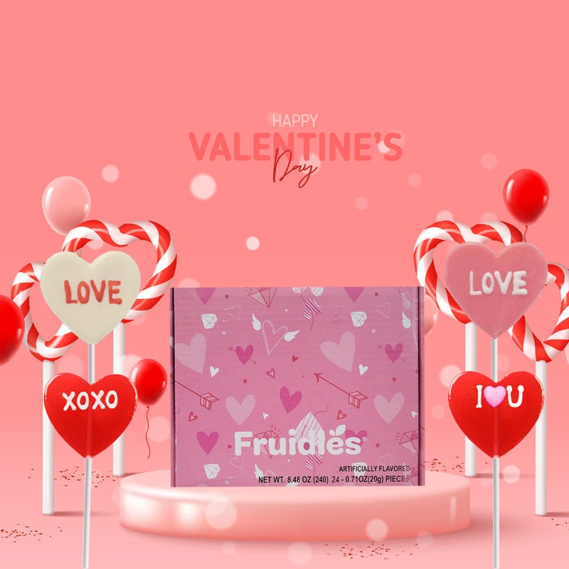 Fruidles Valentine's Lollipop Sucker, Red Lips, Be Mine & Love You Heart Suckers, Individually Wrapped (24-Pack) - Image 5