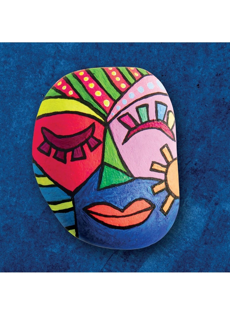 Hinkler طقم فن الصخور النيون من هينكلر كرافت ميكر - مجموعة طلاء الصخور افعلها بنفسك تتضمن كتابًا من 24 صفحة، 4 صخور، فرشاة طلاء، قلم طلاء نيون مزدوج الطرف، علب طلاء، ألوان نيون، مشاريع فن الصخور الممتعة، حجر زخرفي، ديكور منزلي فريد - Image 4