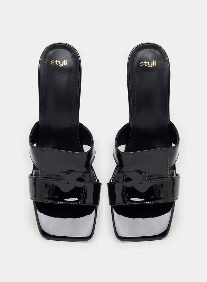 Styli Double Strap Square Toe Heeled Sandals