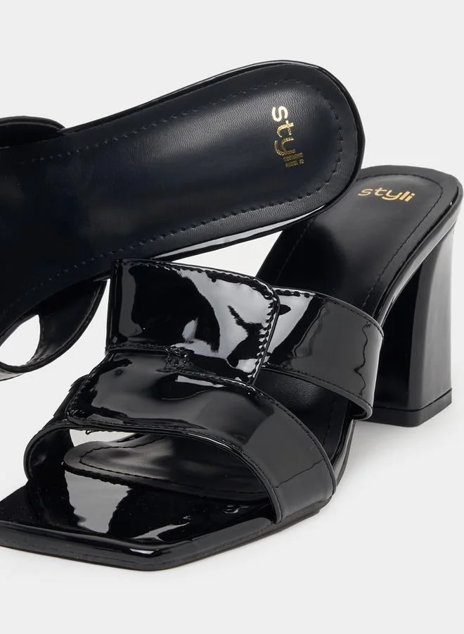 Styli Double Strap Square Toe Heeled Sandals