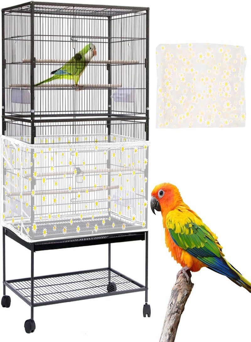 GGOOT Adjustable Bird Cage Cover,  Bird Cage Seed Catcher, Large Soft Nylon Mesh Net with Daisy Pattern, Birdcage Cover Skirt Seed Guard for Parrot Parakeet Macaw Round Square Cages (White) - Image 1