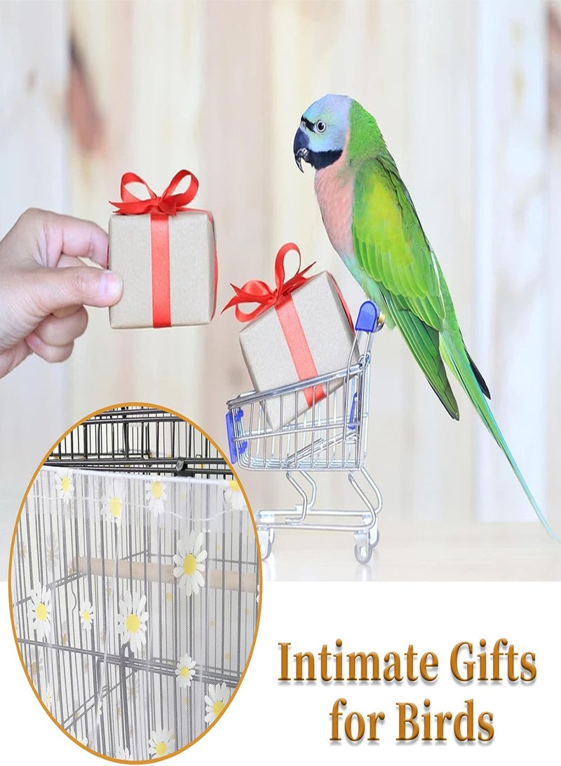GGOOT Adjustable Bird Cage Cover,  Bird Cage Seed Catcher, Large Soft Nylon Mesh Net with Daisy Pattern, Birdcage Cover Skirt Seed Guard for Parrot Parakeet Macaw Round Square Cages (White) - Image 5