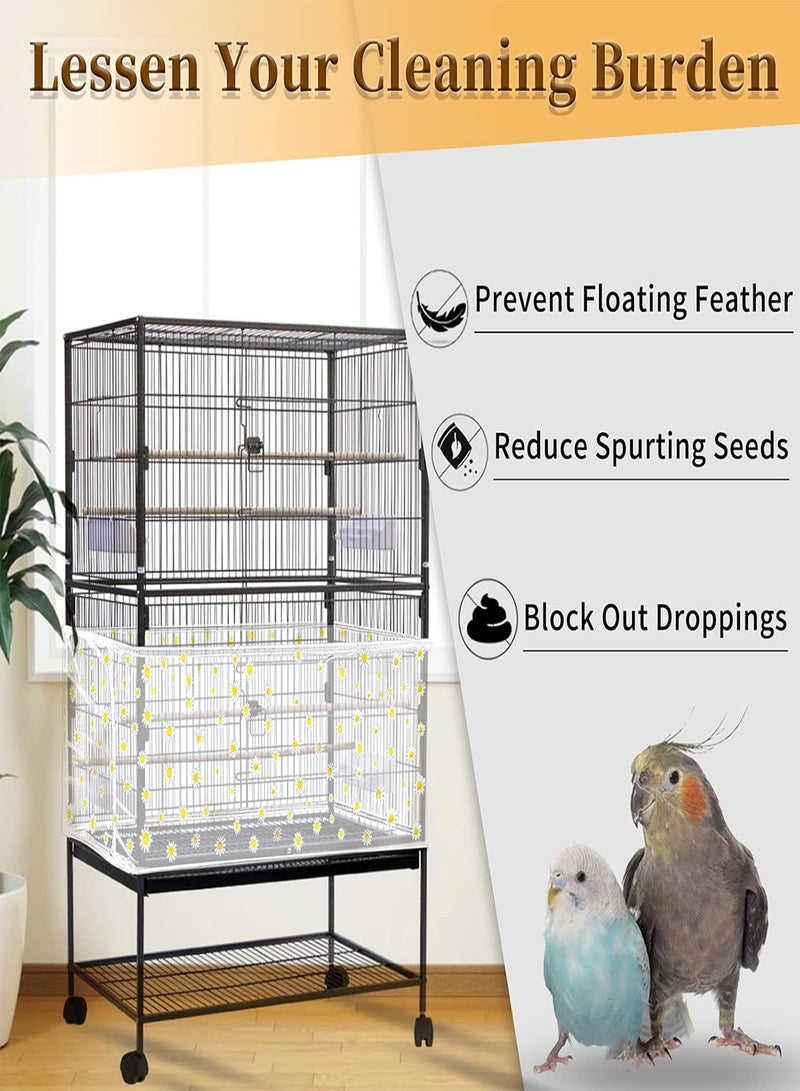 GGOOT Adjustable Bird Cage Cover,  Bird Cage Seed Catcher, Large Soft Nylon Mesh Net with Daisy Pattern, Birdcage Cover Skirt Seed Guard for Parrot Parakeet Macaw Round Square Cages (White) - Image 2