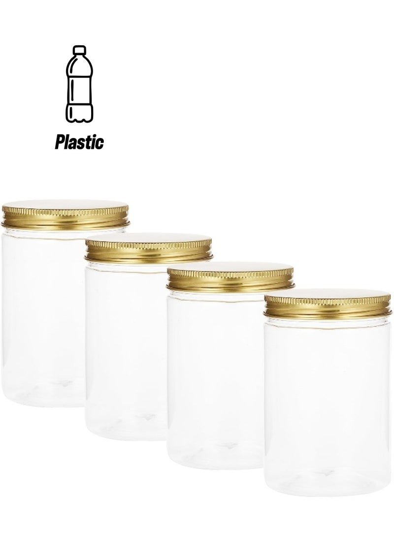 ALSAQER Alsaqer Round Spice Plastic Jar with Gold Lid 4-Pieces Set, 450 ml Capacity  - Image 1