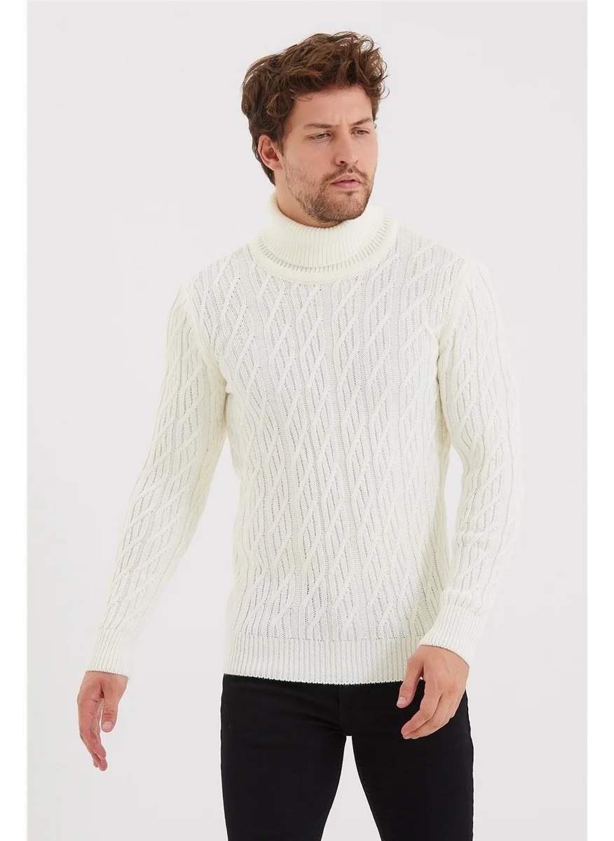 Cool Tarz Cool Style Men's Ecru Knitted Patterned Knitwear SWEATER-TRZ8147R02S